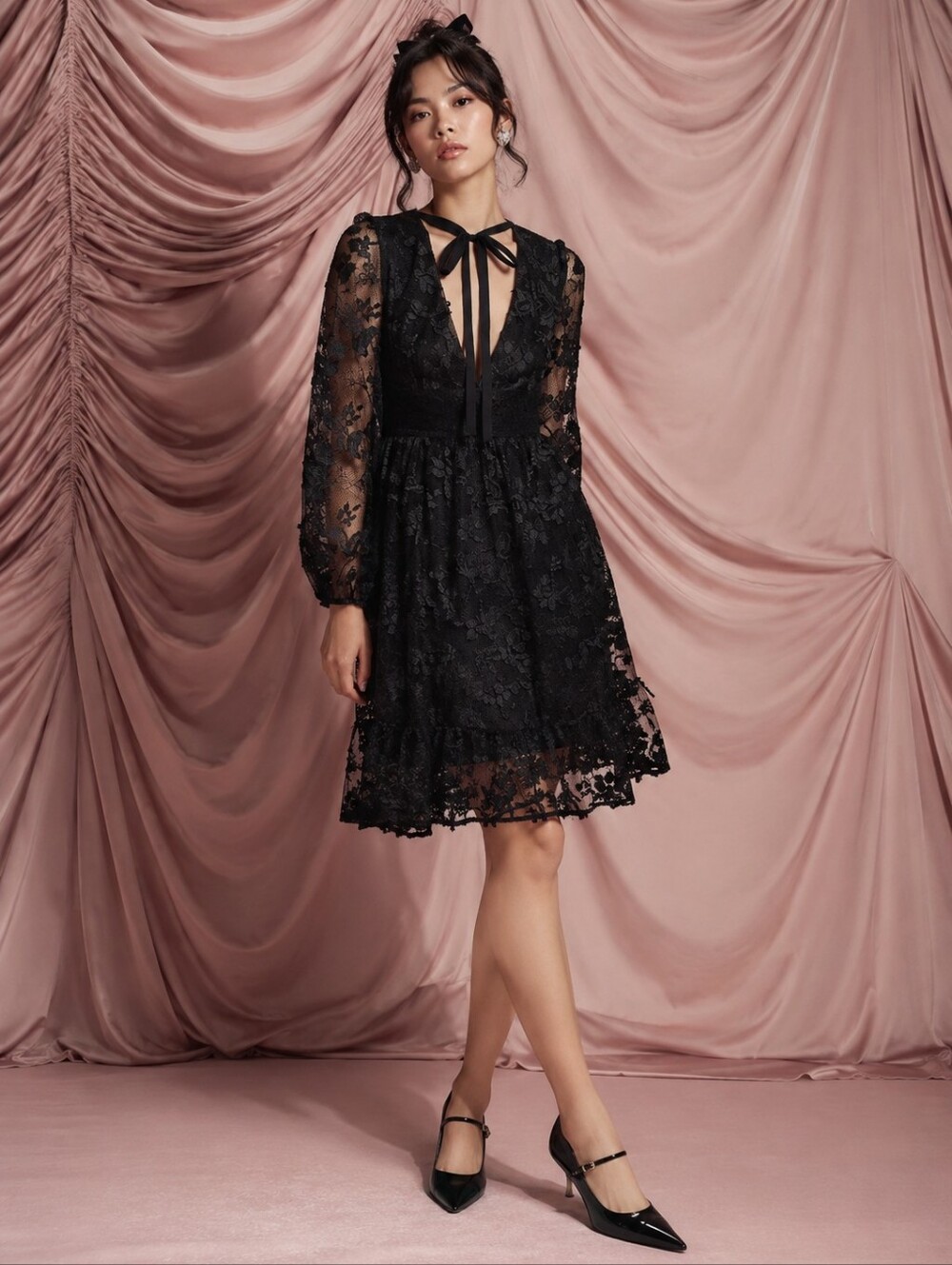 Cynthia Rowley Harlow Tie Neck Lace Mini Dress